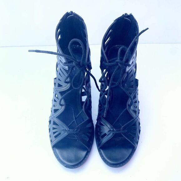 Report Black Cage Peep Toe Lace Up Heels - Picture 4 of 8